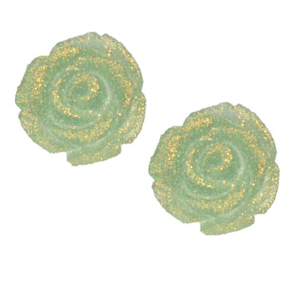 Porcelain Hand Painted Heart Glitter Rose Topaz Stud Earrings Set - Picture 2 of 5